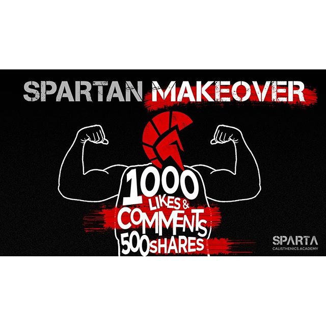 Who wants a Spartan Makeover? How about a ONE YEAR FREE PASS to all our Calisthenics classes? First 2 persons to get 1000 likes, 1000 comments and 500 shares on a video telling us why you want to get fit with calisthenics gets 1 FULL YEAR of training in our Kalos and Sthenos group classes and a total body and lifestyle makeover!126 Pioneer Street Mandaluyong For inquiries you may message us on FB or call 6553799/09777634402  #calisthenics #ThisIsSpartaPH #spartacalisthenicsacademy #webreedchampions #Kalos #Sthenos